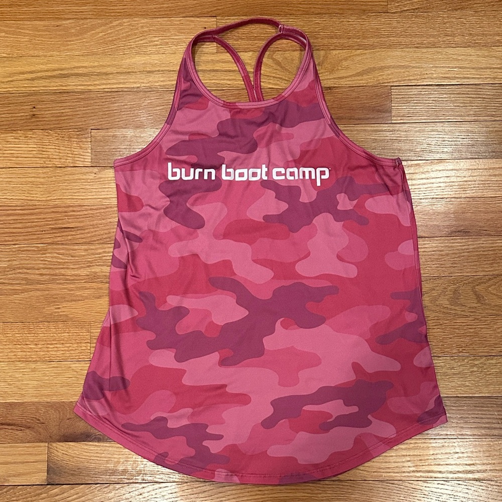 Burn Boot Camp Women's Pink Camo Work Out Athletic Tank Top, Size: Small